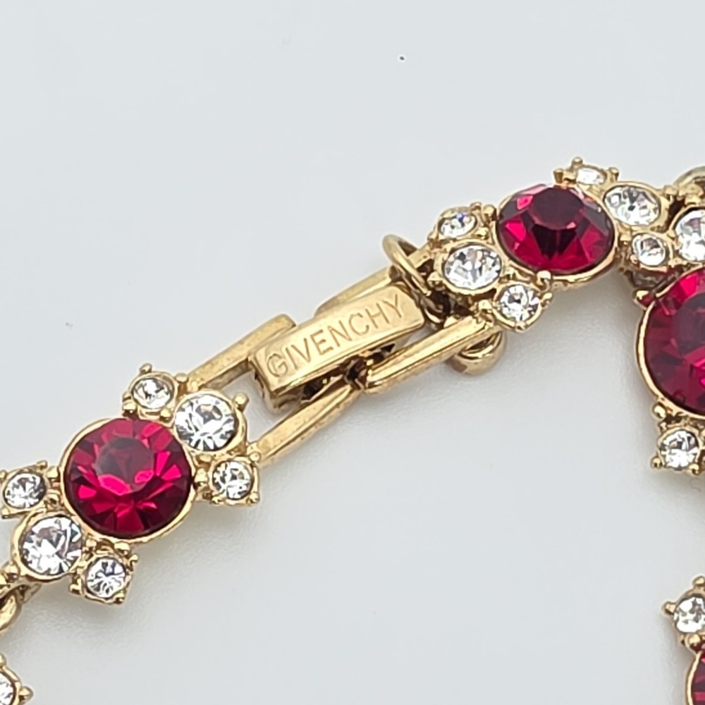 New!‎ GIVENCHY SWAROVSKI Bracelet Red & Clear Crystals Gold Plate 6.5" Signed - Picture 13 of 16